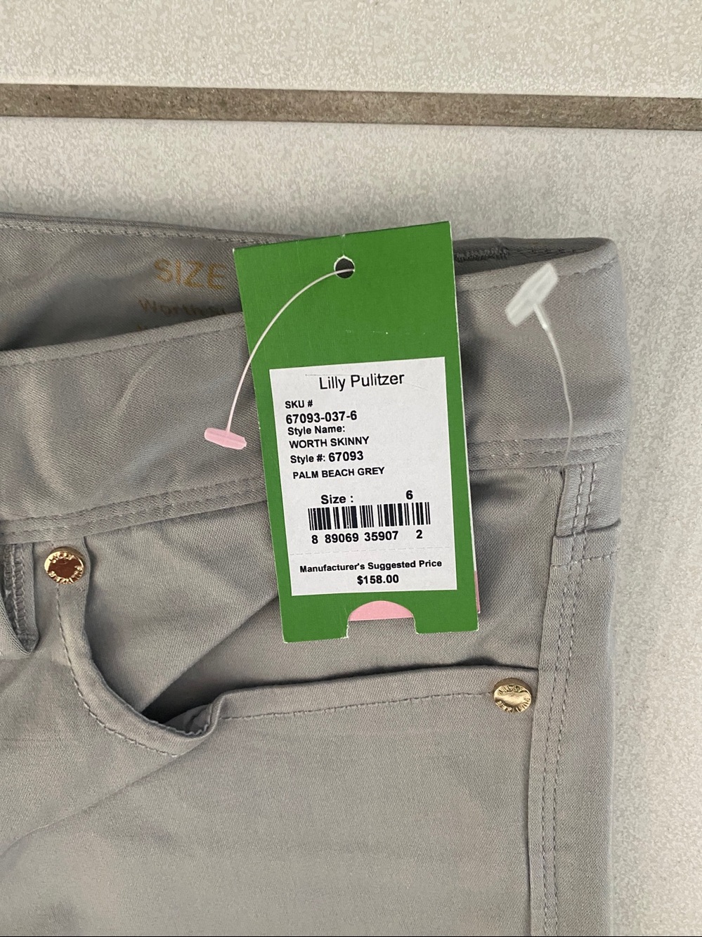 NWT Lilly Pulitzer Worth Skinny pant Palm Beach Grey 6 - Picture 2 of 6